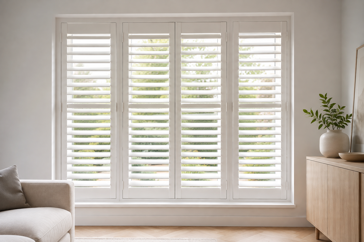 Plantation shutters fitted in a contemporary home