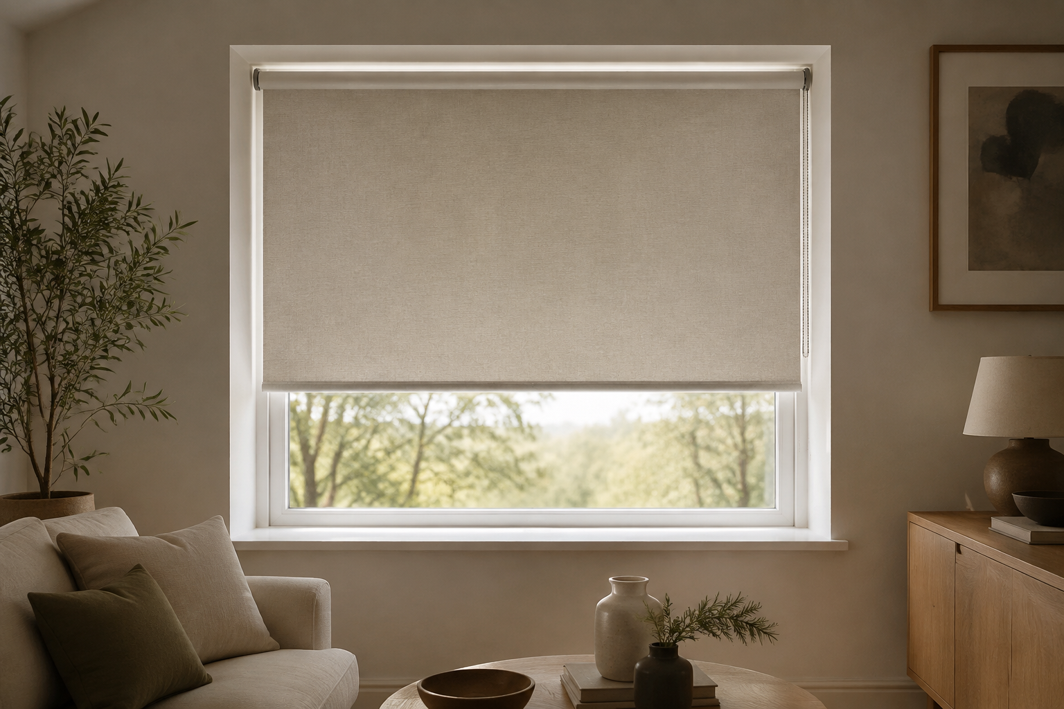 Roller blinds fitted in a contemporary home